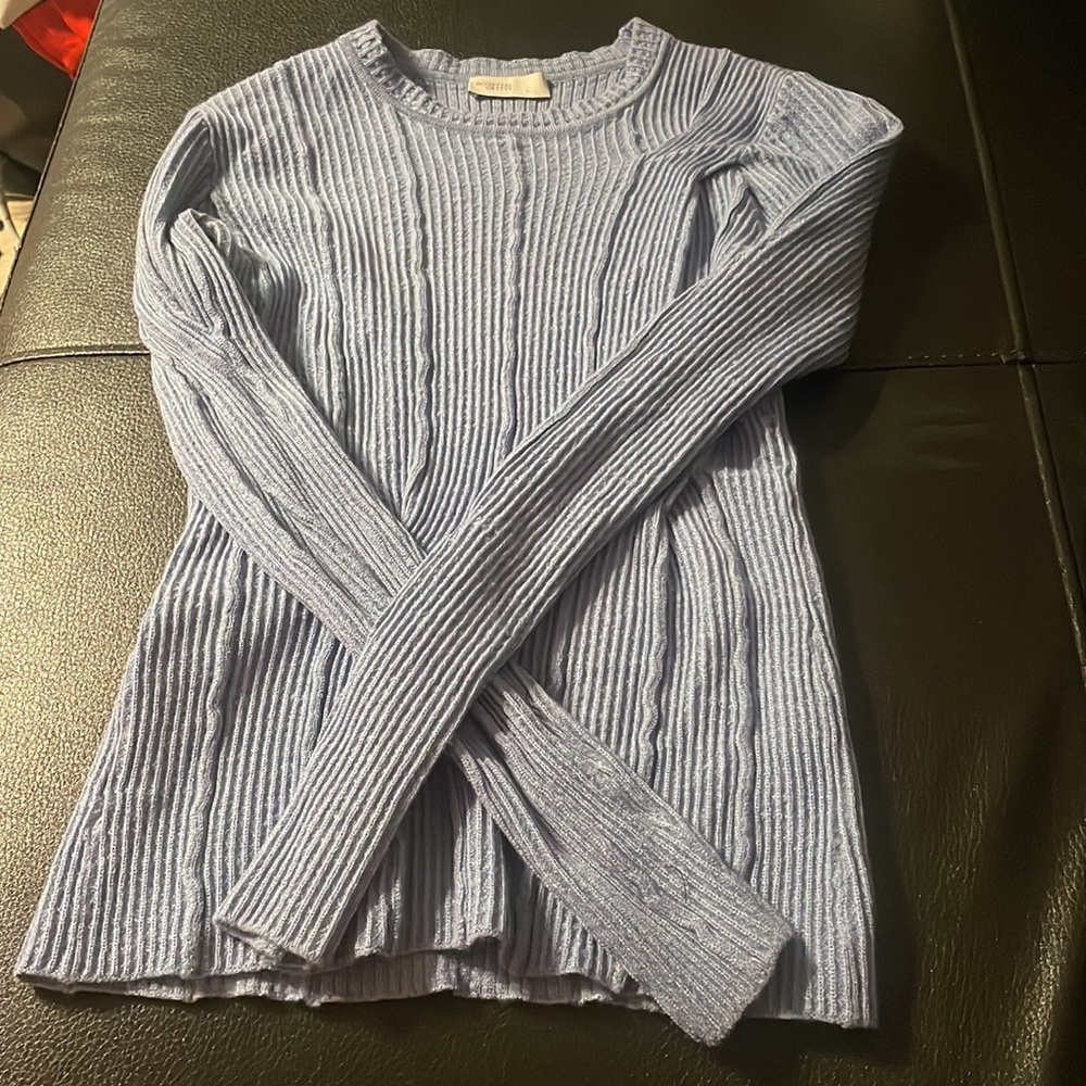 Rosetta Getty Wool Reversed Cable-Strip Sweater- baby blue - Picture 4 of 7